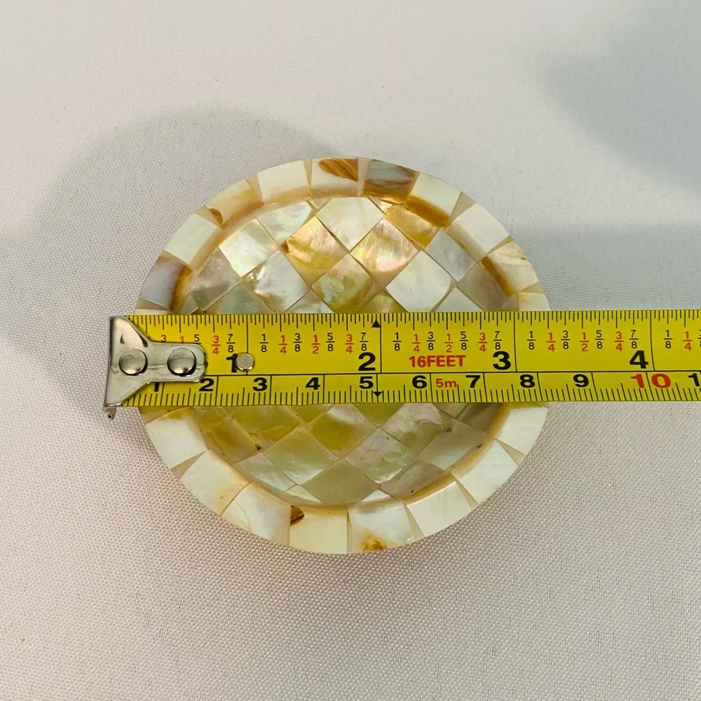 Mother of Pearl Inlay Wooden Caviar Dish Butter Pat Trinket Dishes Shell BOHO